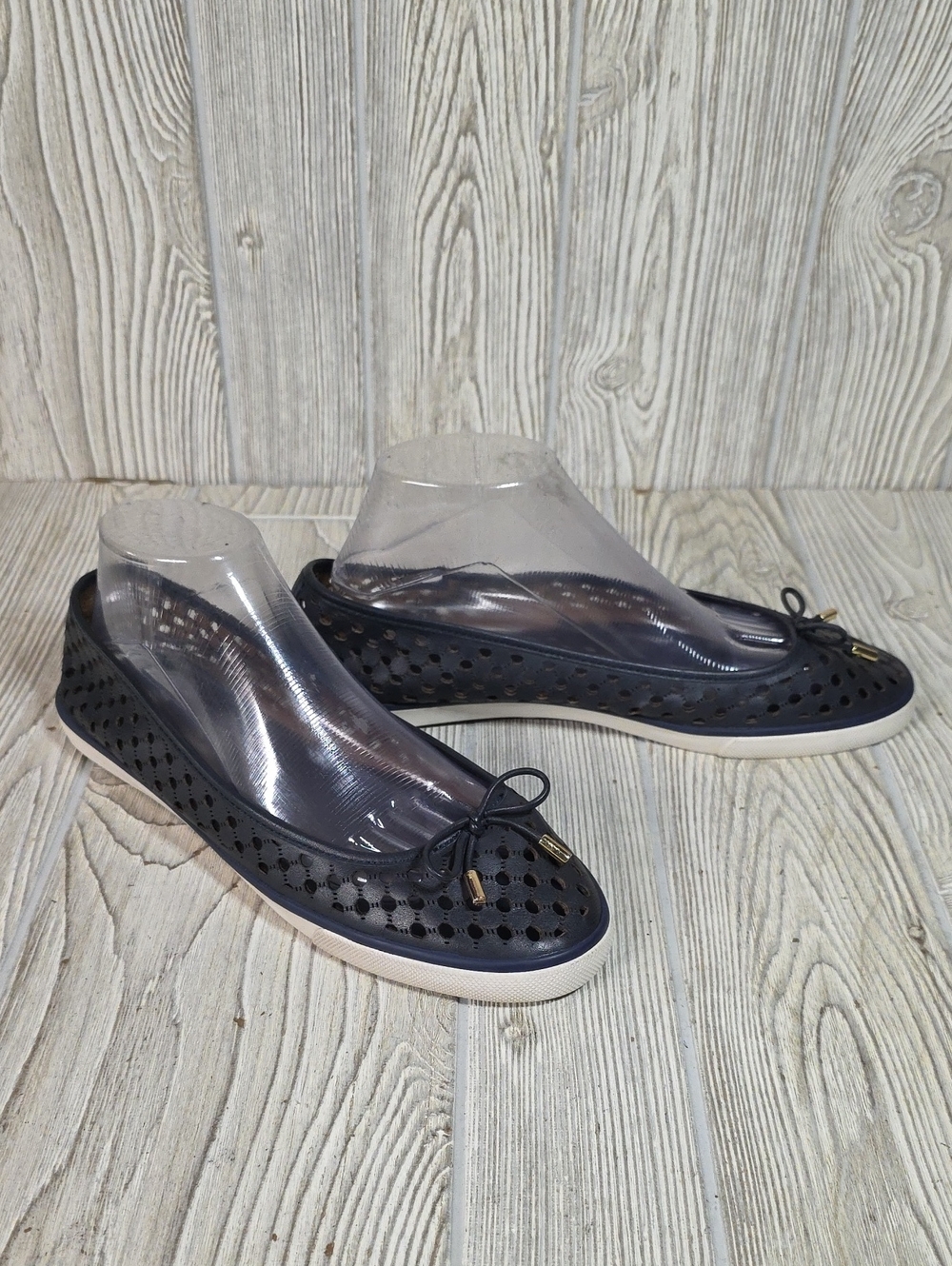 Tory Burch Skyler Perforated Navy Blue Leather Flats Womens 11